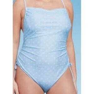 Wild Fable Light Blue Polka Dot One Piece Swimsuit High Leg XS 0-2 NWT